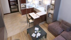 Cuisine ouverte sur salon de 25 m²